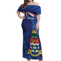 Personalised Cayman Islands Off Shoulder Maxi Dress Coat Of Arms Grunge Style - Wonder Print Shop