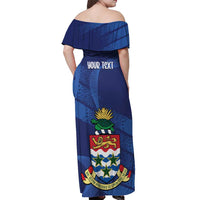 Personalised Cayman Islands Off Shoulder Maxi Dress Coat Of Arms Grunge Style - Wonder Print Shop