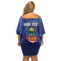 Personalised Cayman Islands Off Shoulder Short Dress Coat Of Arms Grunge Style - Wonder Print Shop