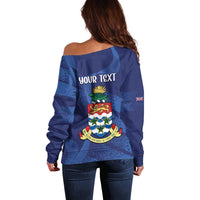 Personalised Cayman Islands Off Shoulder Sweater Coat Of Arms Grunge Style - Wonder Print Shop