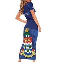 Personalised Cayman Islands Short Sleeve Bodycon Dress Coat Of Arms Grunge Style - Wonder Print Shop