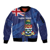 Personalised Cayman Islands Sleeve Zip Bomber Jacket Coat Of Arms Grunge Style - Wonder Print Shop