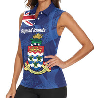 Personalised Cayman Islands Women Sleeveless Polo Shirt Coat Of Arms Grunge Style - Wonder Print Shop