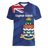 Personalised Cayman Islands Women V-Neck T-Shirt Coat Of Arms Grunge Style - Wonder Print Shop