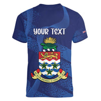Personalised Cayman Islands Women V-Neck T-Shirt Coat Of Arms Grunge Style - Wonder Print Shop