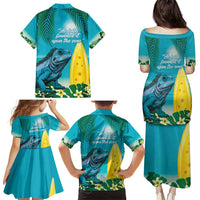 Blue Iguana Cayman Islands Family Matching Puletasi and Hawaiian Shirt Turquoise Tropical Vibes