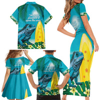 Blue Iguana Cayman Islands Family Matching Short Sleeve Bodycon Dress and Hawaiian Shirt Turquoise Tropical Vibes - Wonder Print Shop