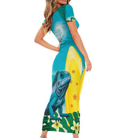 Blue Iguana Cayman Islands Family Matching Short Sleeve Bodycon Dress and Hawaiian Shirt Turquoise Tropical Vibes - Wonder Print Shop