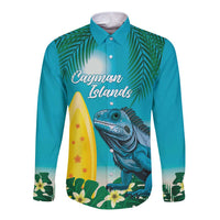 Blue Iguana Cayman Islands Long Sleeve Button Shirt Turquoise Tropical Vibes