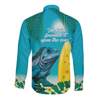 Blue Iguana Cayman Islands Long Sleeve Button Shirt Turquoise Tropical Vibes