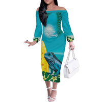 Blue Iguana Cayman Islands Off The Shoulder Long Sleeve Dress Turquoise Tropical Vibes - Wonder Print Shop