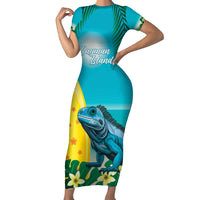 Blue Iguana Cayman Islands Short Sleeve Bodycon Dress Turquoise Tropical Vibes - Wonder Print Shop