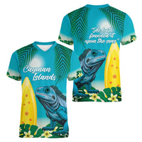 Blue Iguana Cayman Islands Women V-Neck T-Shirt Turquoise Tropical Vibes - Wonder Print Shop