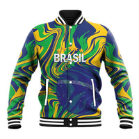 Brazil Football Custom Baseball Jacket 2026 Vamos Brasil Marble Pattern - Wonder Print Shop