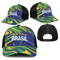 Brazil Football Baseball Net Cap 2026 Vamos Brasil Marble Pattern