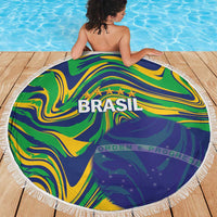 Brazil Football Beach Blanket 2026 Vamos Brasil Marble Pattern - Wonder Print Shop