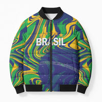 Brazil Football Custom Bomber Puffer Jacket 2026 Vamos Brasil Marble Pattern - Wonder Print Shop