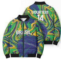 Brazil Football Custom Bomber Puffer Jacket 2026 Vamos Brasil Marble Pattern - Wonder Print Shop