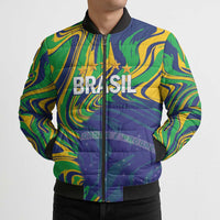 Brazil Football Custom Bomber Puffer Jacket 2026 Vamos Brasil Marble Pattern - Wonder Print Shop