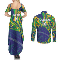 Brazil Football Custom Couples Matching Summer Maxi Dress and Long Sleeve Button Shirt 2026 Vamos Brasil Marble Pattern - Wonder Print Shop