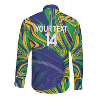 Brazil Football Custom Long Sleeve Button Shirt 2026 Vamos Brasil Marble Pattern - Wonder Print Shop