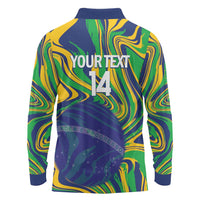 Brazil Football Custom Long Sleeve Polo Shirt 2026 Vamos Brasil Marble Pattern - Wonder Print Shop