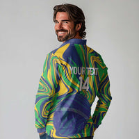Brazil Football Custom Long Sleeve Polo Shirt 2026 Vamos Brasil Marble Pattern - Wonder Print Shop