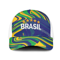 Brazil Football Mesh Trucker Cap 2026 Vamos Brasil Marble Pattern