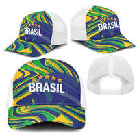 Brazil Football Mesh Trucker Cap 2026 Vamos Brasil Marble Pattern