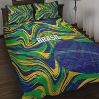 Brazil Football Quilt Bed Set 2026 Vamos Brasil Marble Pattern - Wonder Print Shop