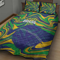 Brazil Football Quilt Bed Set 2026 Vamos Brasil Marble Pattern - Wonder Print Shop