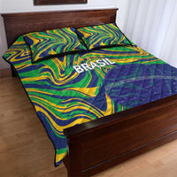 Brazil Football Quilt Bed Set 2026 Vamos Brasil Marble Pattern - Wonder Print Shop
