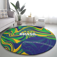 Brazil Football Round Carpet 2026 Vamos Brasil Marble Pattern - Wonder Print Shop