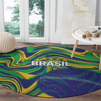 Brazil Football Round Carpet 2026 Vamos Brasil Marble Pattern - Wonder Print Shop
