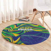 Brazil Football Round Carpet 2026 Vamos Brasil Marble Pattern - Wonder Print Shop