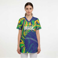 Brazil Football Custom Scrub Top 2026 Vamos Brasil Marble Pattern - Wonder Print Shop