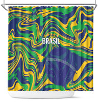 Brazil Football Shower Curtain 2026 Vamos Brasil Marble Pattern - Wonder Print Shop