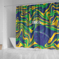 Brazil Football Shower Curtain 2026 Vamos Brasil Marble Pattern - Wonder Print Shop