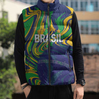 Brazil Football Custom Sleeveless Puffer Jacket 2026 Vamos Brasil Marble Pattern - Wonder Print Shop