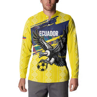Ecuador Football Custom Button Sweatshirt 2026 Vamos La Tri Yellow South America Pattern - Wonder Print Shop