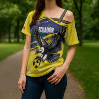 Ecuador Football Custom Cross Shoulder Shirt 2026 Vamos La Tri Yellow South America Pattern - Wonder Print Shop