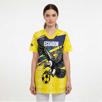 Ecuador Football Custom Scrub Top 2026 Vamos La Tri Yellow South America Pattern - Wonder Print Shop