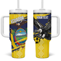 Ecuador Football Custom Tumbler With Handle 2026 Vamos La Tri Yellow South America Pattern - Wonder Print Shop