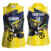 Ecuador Football Custom Women Sleeveless Polo Shirt 2026 Vamos La Tri Yellow South America Pattern - Wonder Print Shop