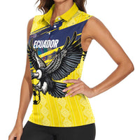 Ecuador Football Custom Women Sleeveless Polo Shirt 2026 Vamos La Tri Yellow South America Pattern - Wonder Print Shop
