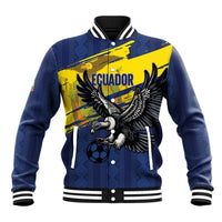 Ecuador Football Custom Baseball Jacket 2026 Vamos La Tri Blue South America Pattern - Wonder Print Shop
