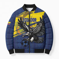Ecuador Football Custom Bomber Puffer Jacket 2026 Vamos La Tri Blue South America Pattern - Wonder Print Shop