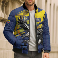 Ecuador Football Custom Bomber Puffer Jacket 2026 Vamos La Tri Blue South America Pattern - Wonder Print Shop
