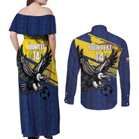 Ecuador Football Custom Couples Matching Off Shoulder Maxi Dress and Long Sleeve Button Shirt 2026 Vamos La Tri Blue South America Pattern - Wonder Print Shop