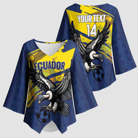 Ecuador Football Custom Kimono Sleeve Blouse 2026 Vamos La Tri Blue South America Pattern - Wonder Print Shop